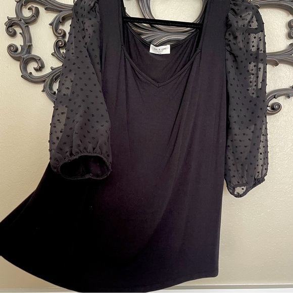 Kim & Cami Tops - Kim & Cami Top Sweetheart Neckline Sheer 3/4 Length Puff Sleeves Size Large